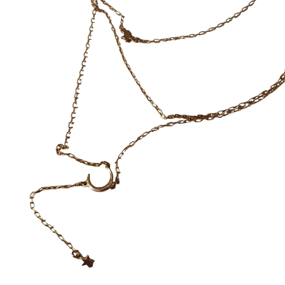 SugarFIX Gold Toned Delicate Feminine Moon Necklace Stars Tiered - Picture 4 of 4